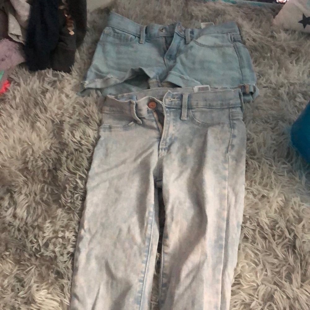 1 pair of jean shorts and 1 pair of jeans